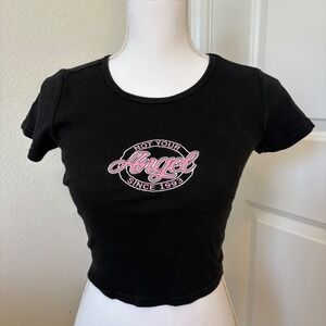 John Galt Brandy Melville Not Your Angel Since 1993 Baby Tee Black Small